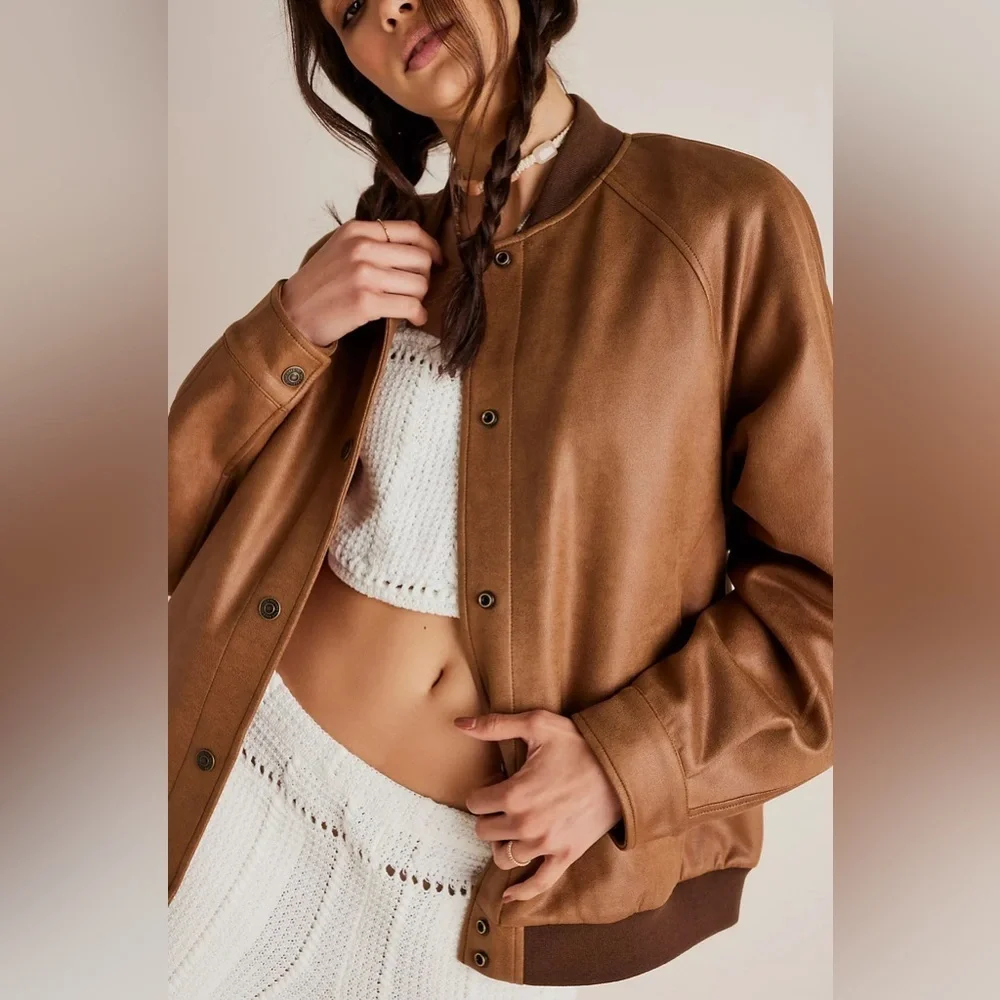 NWT We The Free Wild Rose Vegan Suede Bomber Jacket - Picture 5 of 8